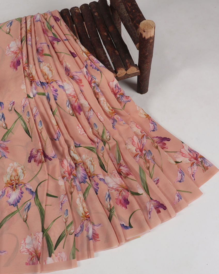Peach Crepe Silk Saree T389503-image