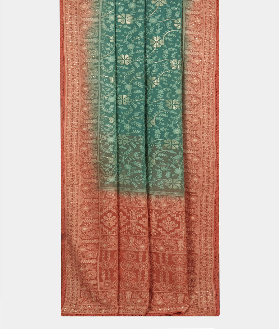 Green Georgette Silk Embroidery Saree T3684022