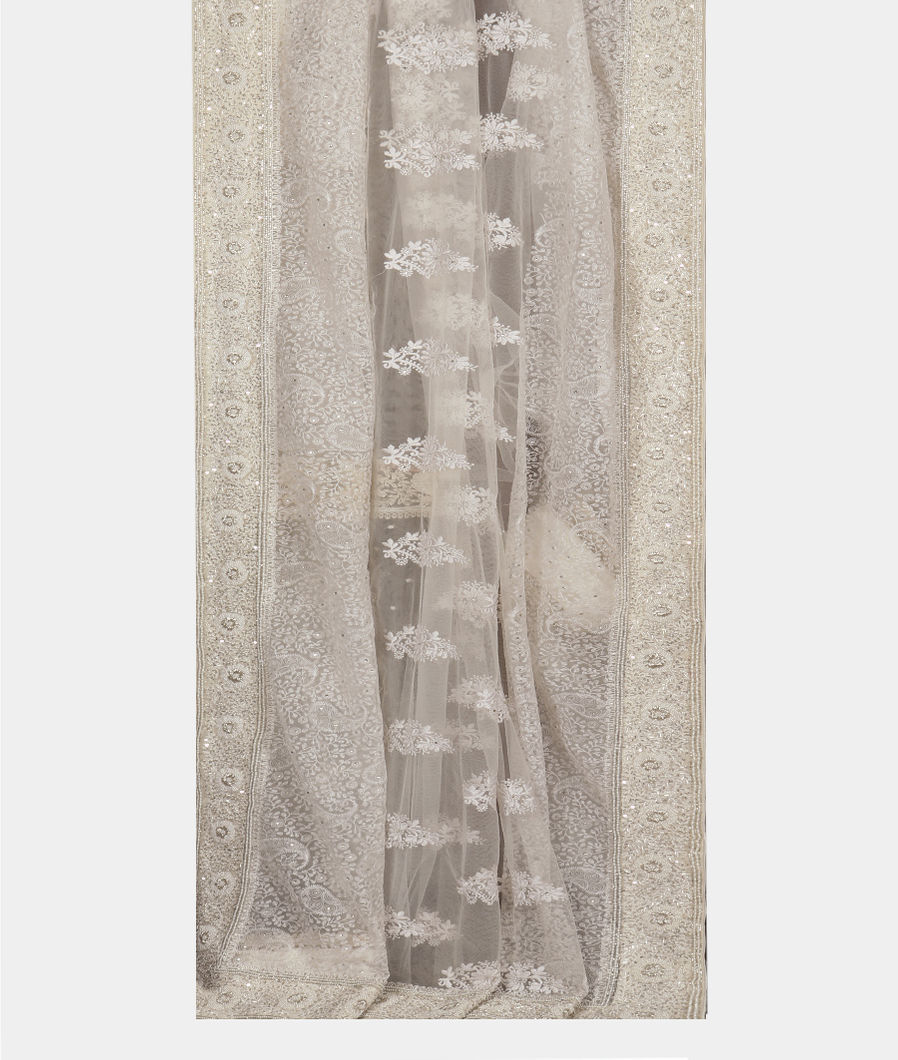 Off - White Georgette Silk Embroidery Saree T1021892