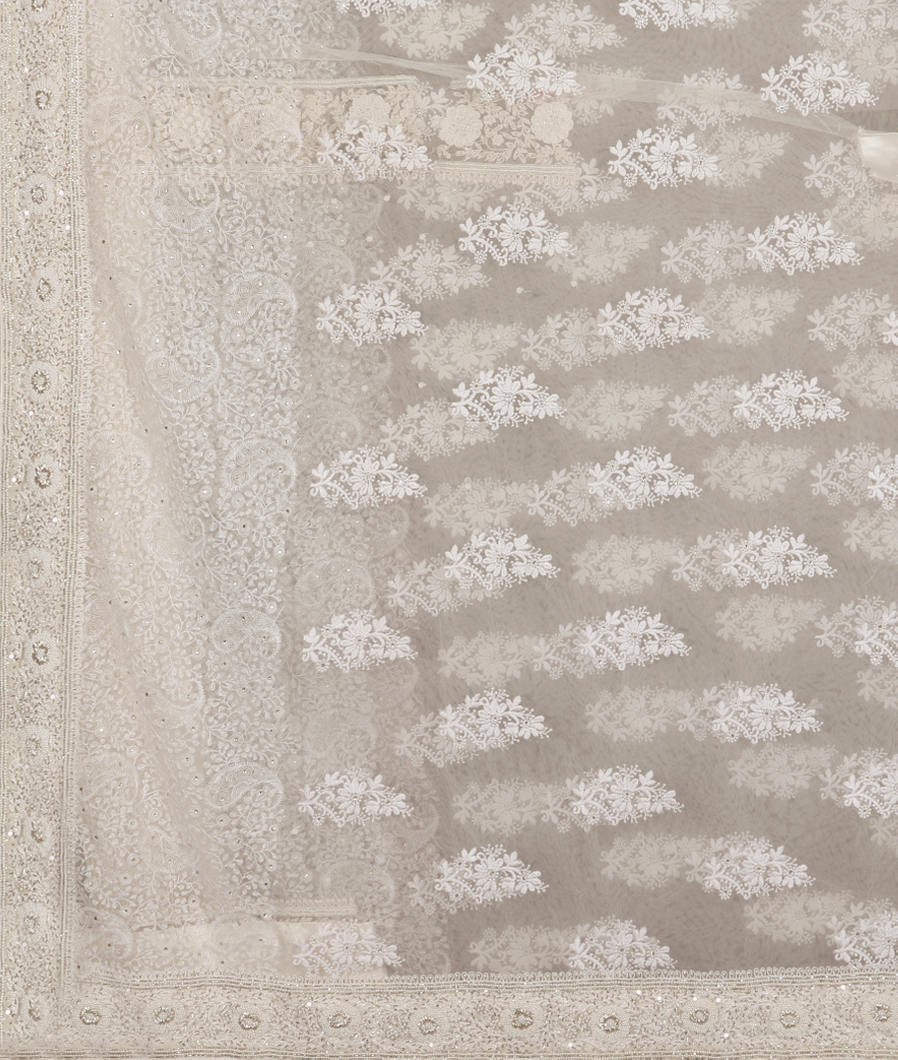 Off - White Georgette Silk Embroidery Saree T1021894