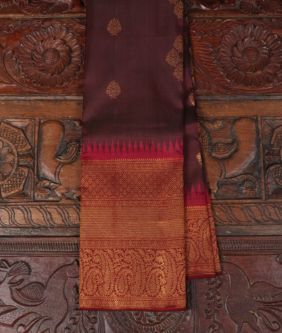 Deep Brown Handwoven Kanjivaram Silk Saree T387036-image