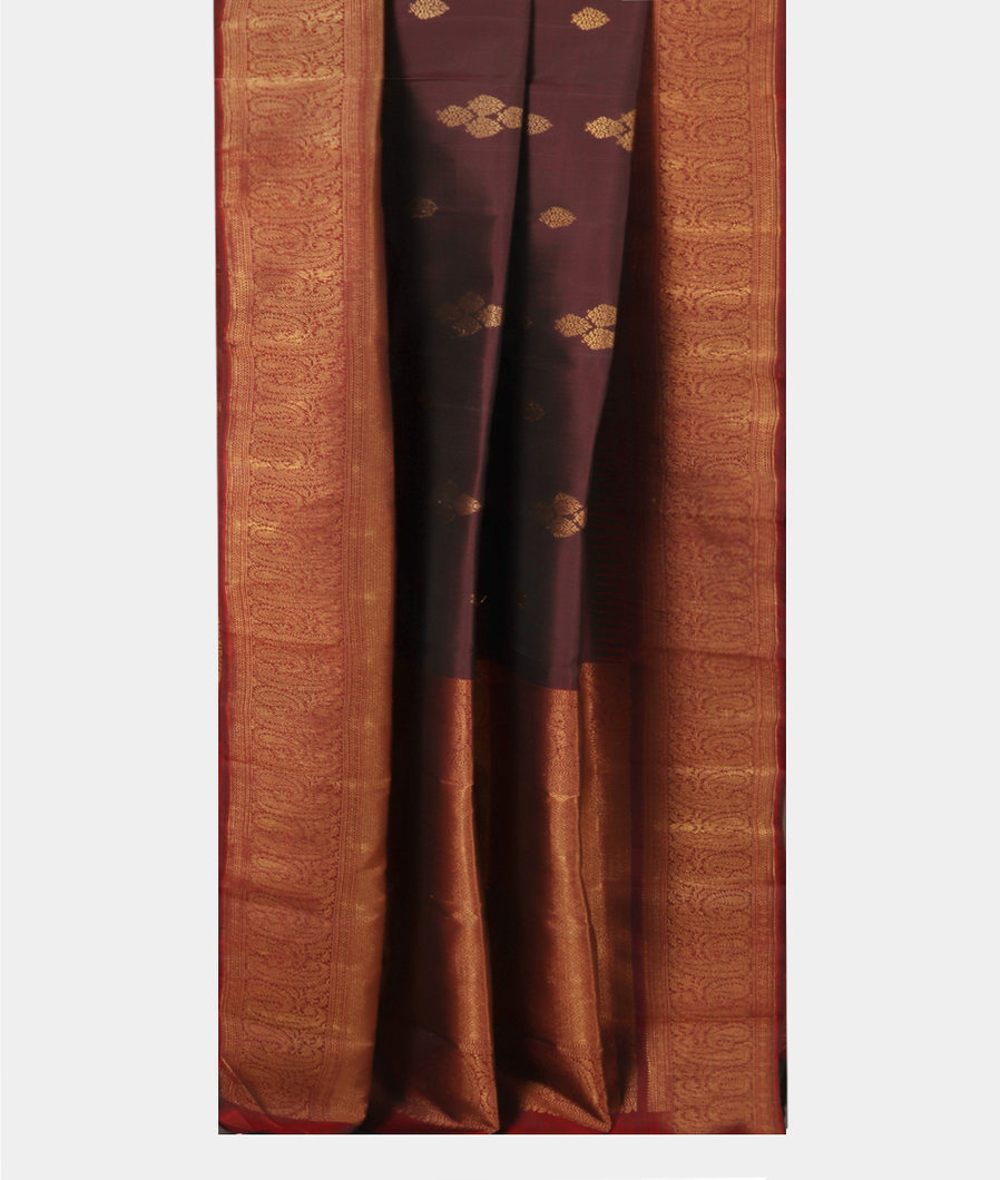 Deep Brown Handwoven Kanjivaram Silk Saree T3870362