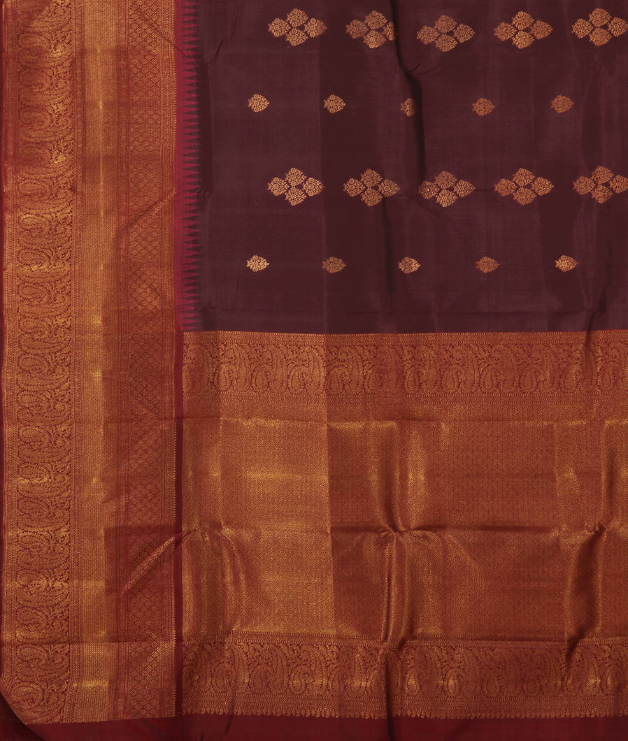 Deep Brown Handwoven Kanjivaram Silk Saree T3870364