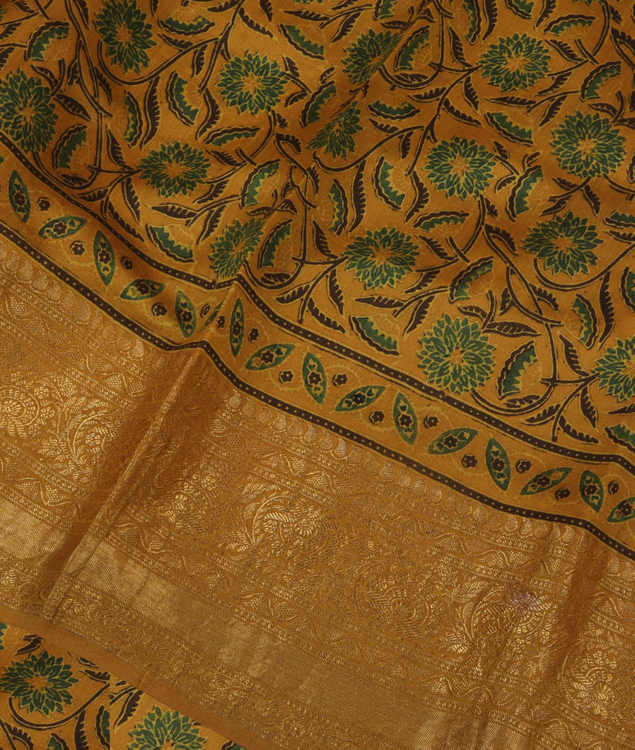 Yellow Ajrakh Printed Modal Silk Saree T364141-image