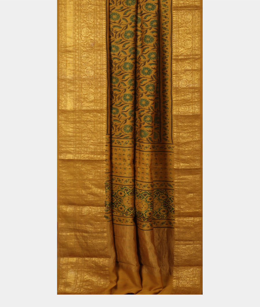 Yellow Ajrakh Printed Modal Silk Saree T3641412