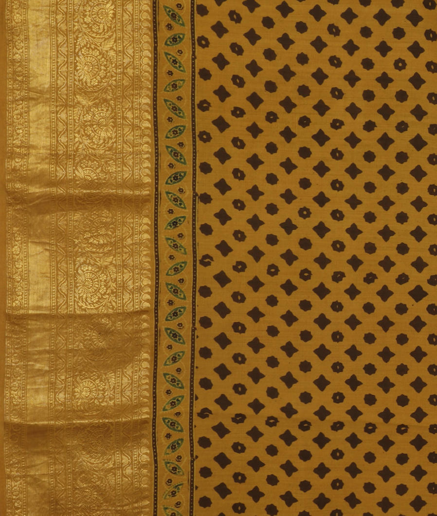 Yellow Ajrakh Printed Modal Silk Saree T3641413