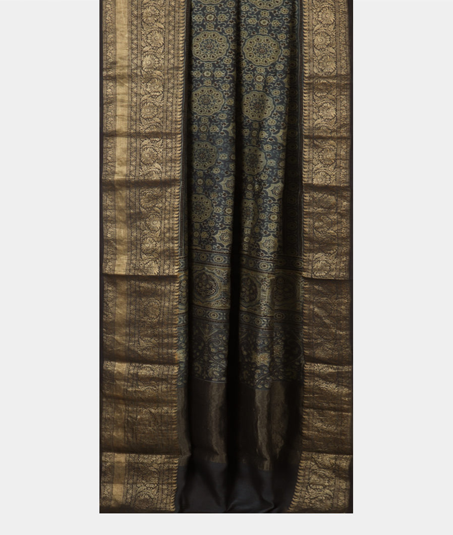 Blue Ajrakh Printed Modal Silk Saree T3641382