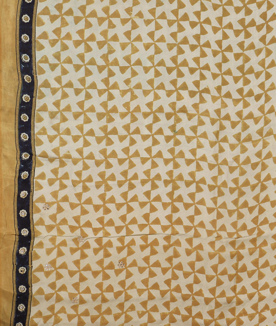 Beige Ajrakh Printed Modal Silk Saree T3692073