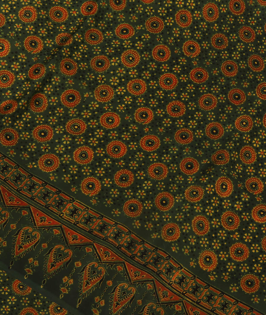 Green Ajrakh Printed Modal Silk Saree T369200-image