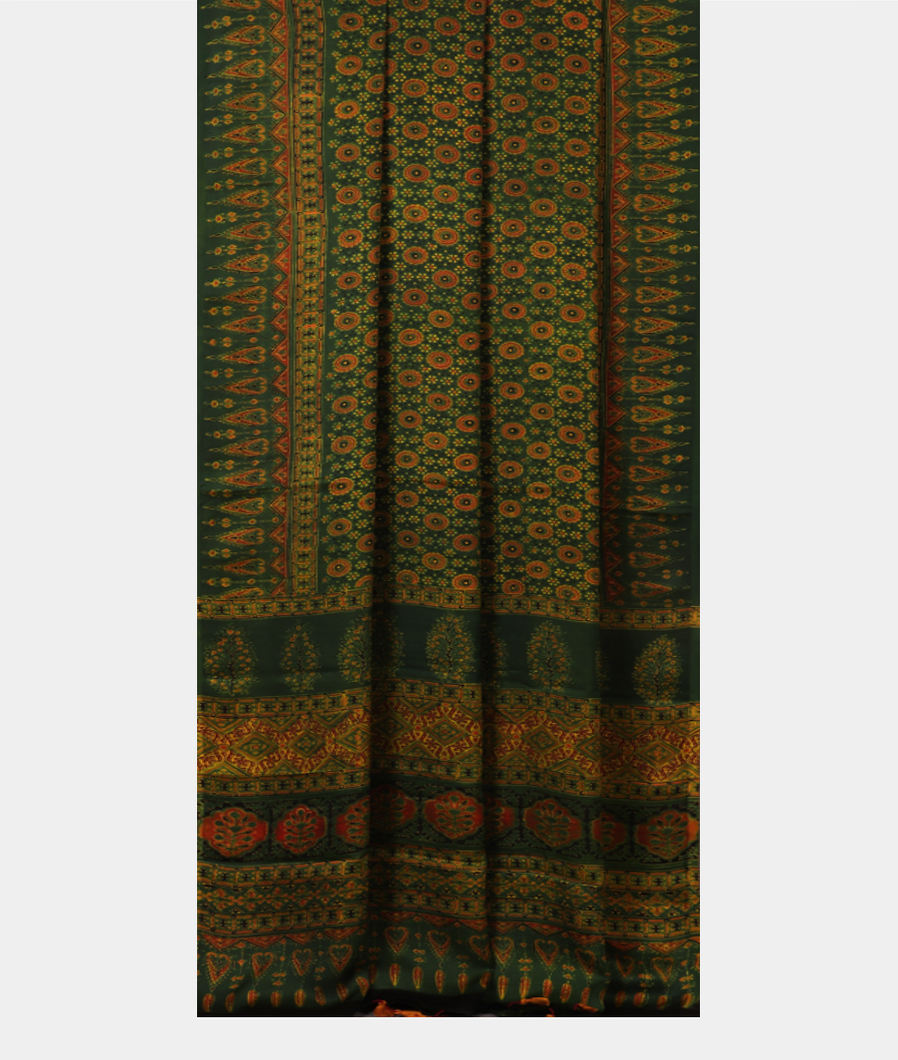 Green Ajrakh Printed Modal Silk Saree T3692002