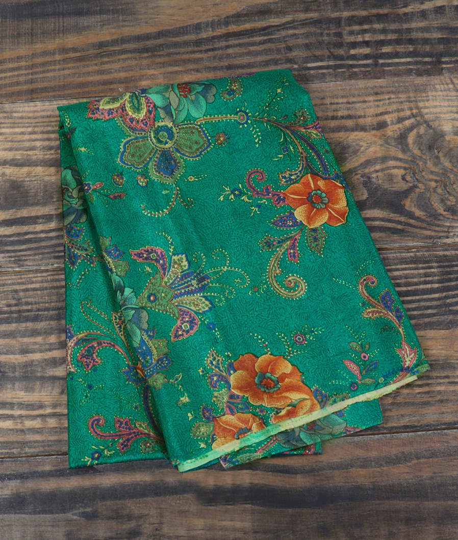 Green Hand Printed Kanjivaram Silk Blouse T387081-image