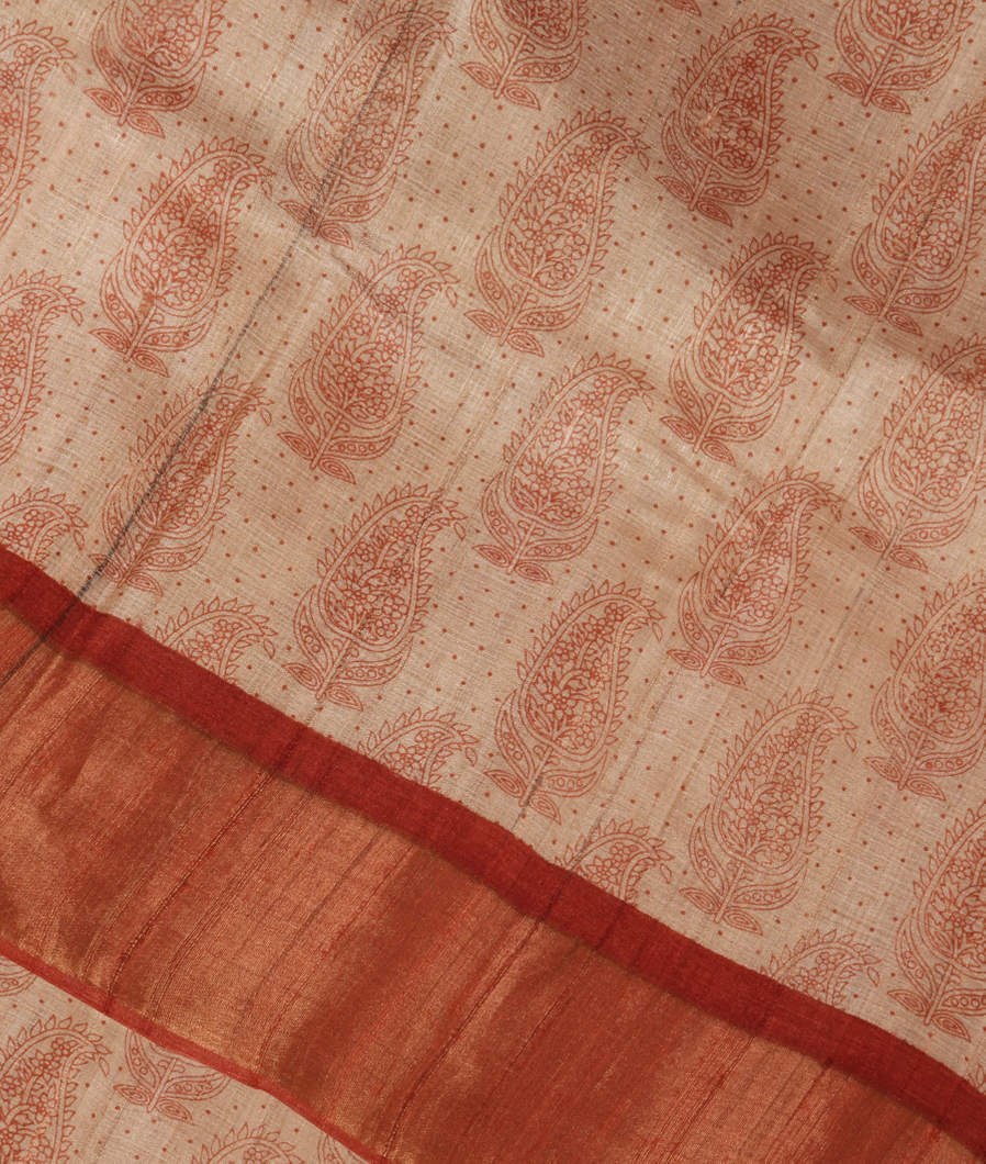Beige Tussar Printed Saree T388926-image