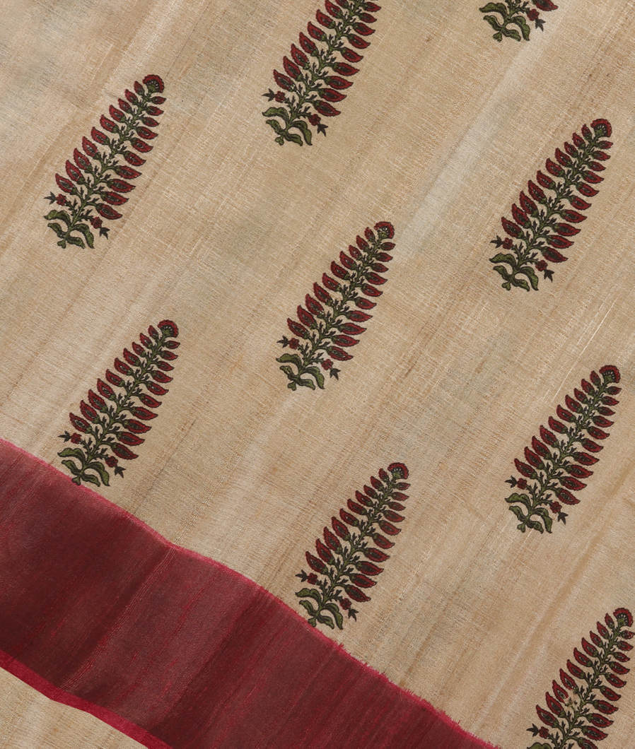 Beige Tussar Printed Saree T388964-image