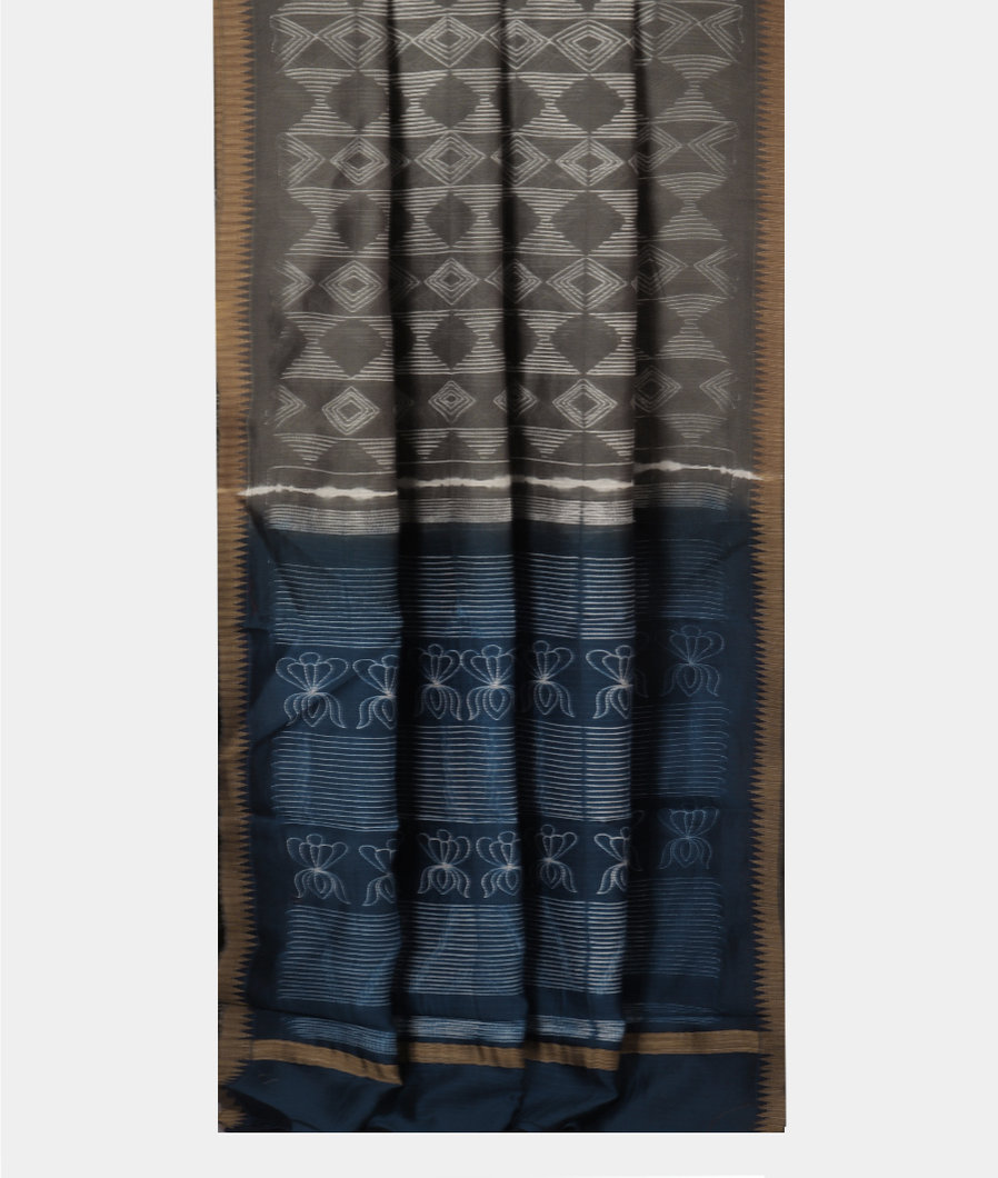 Grey Printed Cotton Saree T3920172