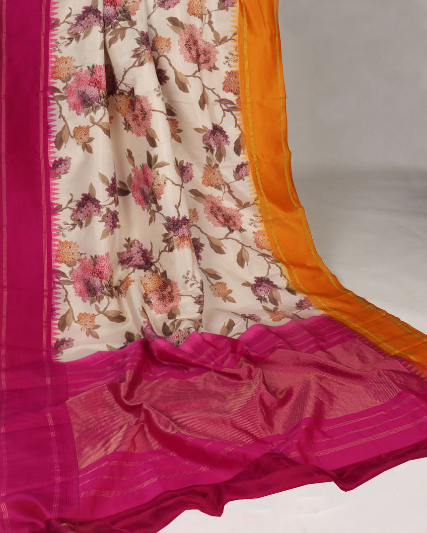 Off - White Printed Soft Silk Saree T3925352
