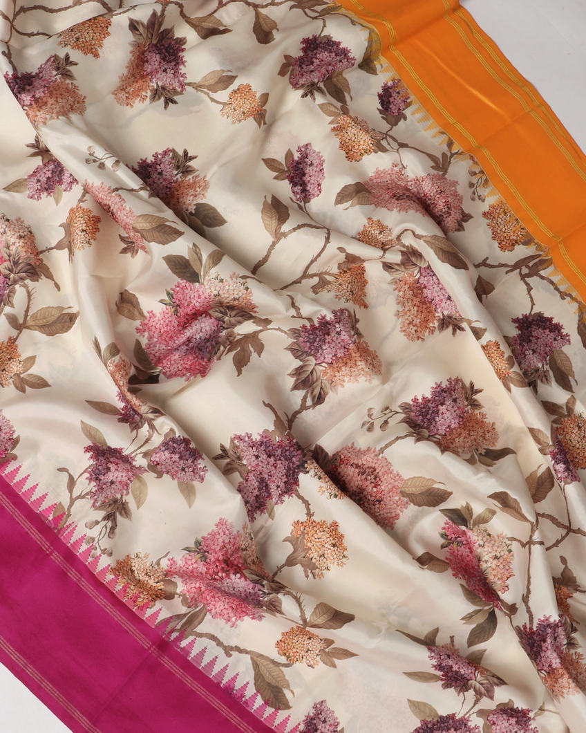 Off - White Printed Soft Silk Saree T3925354