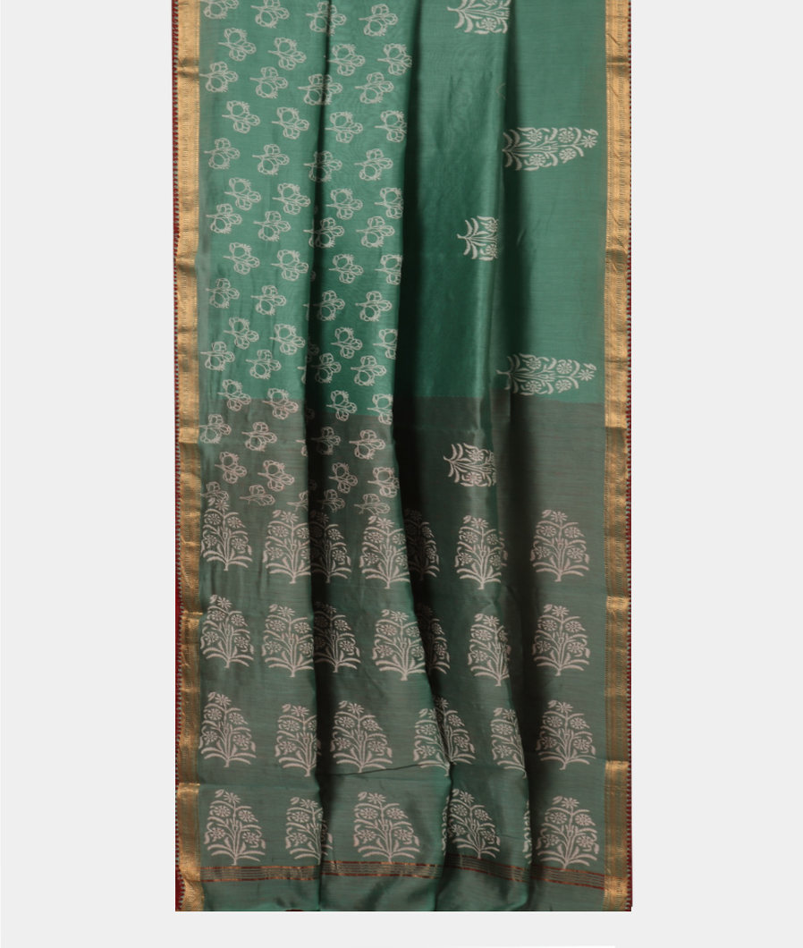 Green Chanderi Cotton Saree T3920082