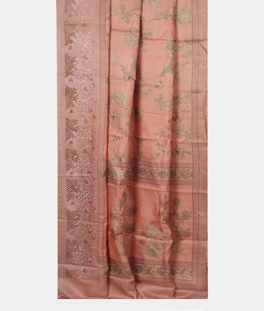 Salmon Pink Tussar Printed Saree T3935332
