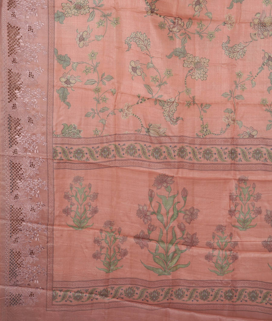 Salmon Pink Tussar Printed Saree T3935334