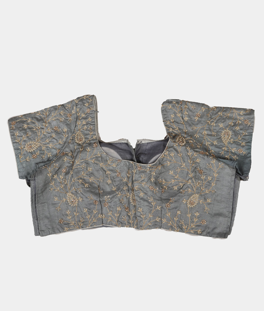 Silver Tissue Kota Embroidery Saree T3907755