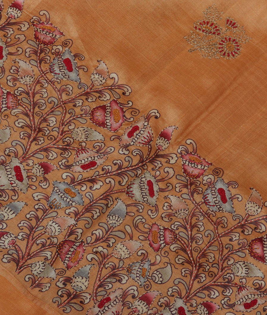 Beige Tussar Kantha Work Saree T371761-image