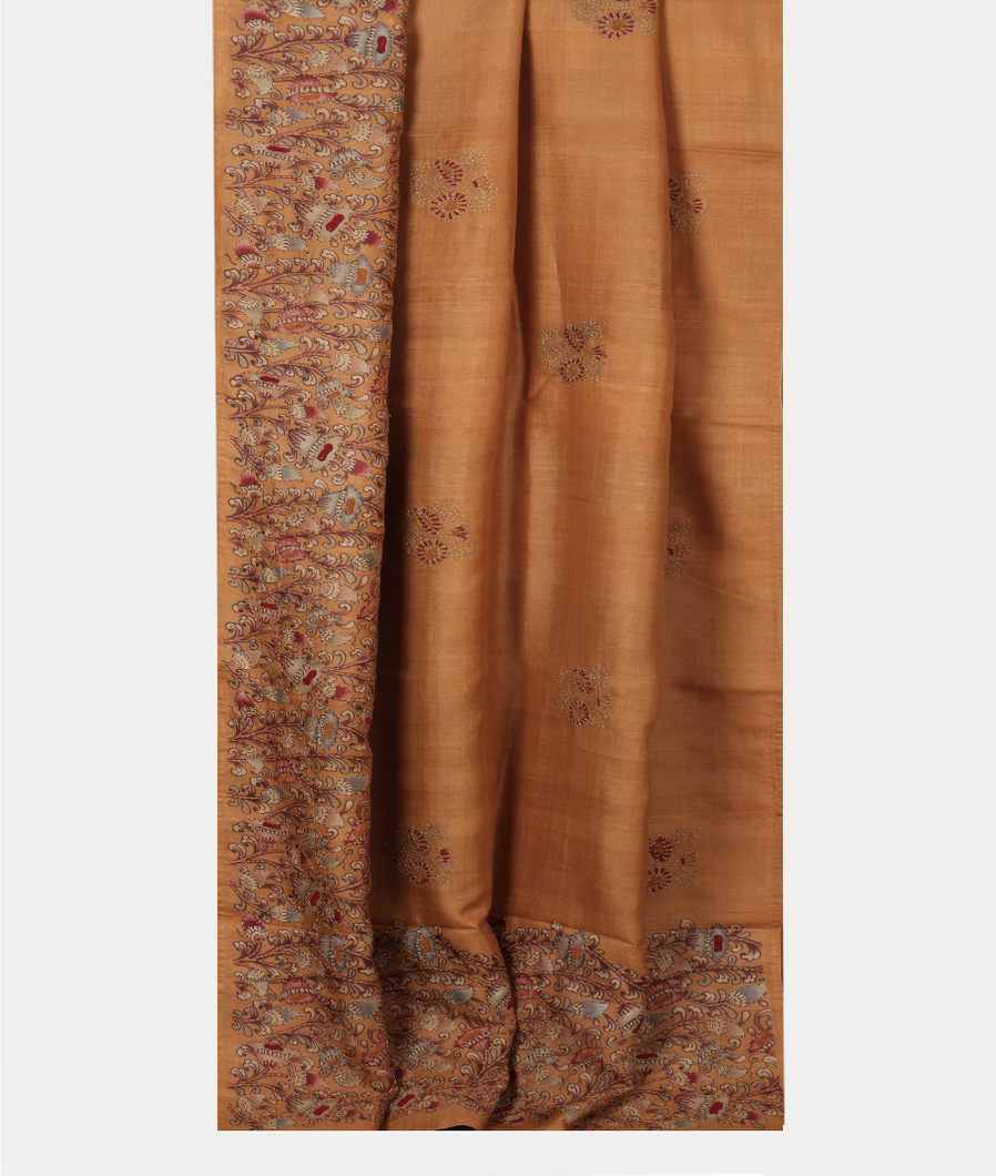 Beige Tussar Kantha Work Saree T3717612