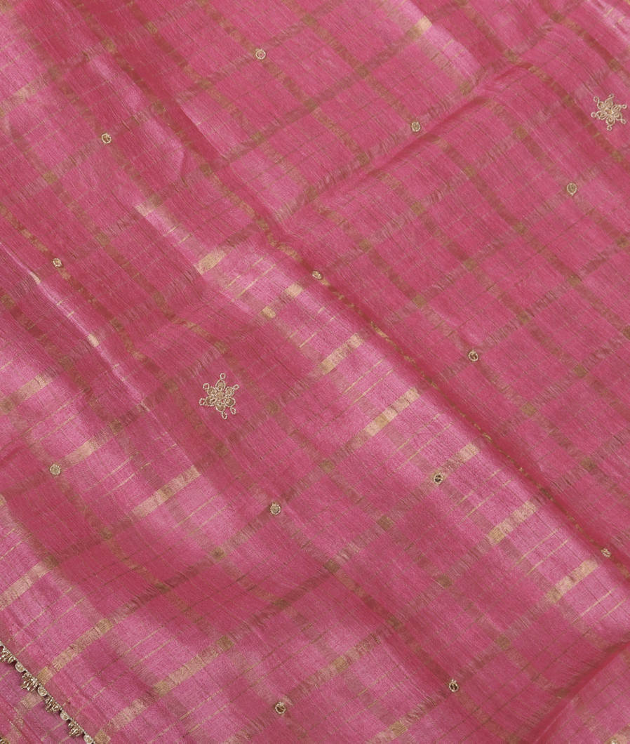Pink Tussar Embroidery Saree T382364-image