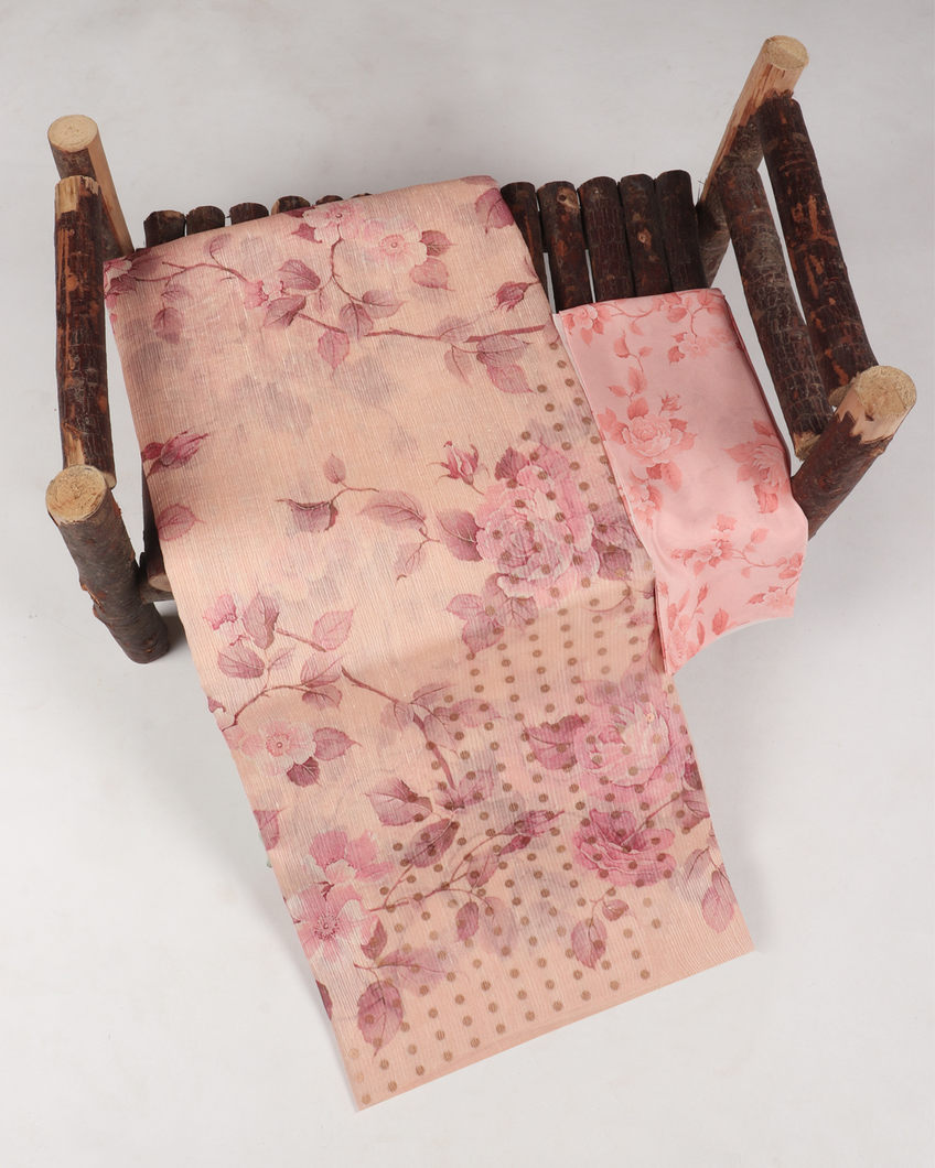 Light Peach Handwoven Tussar Saree T389696-image