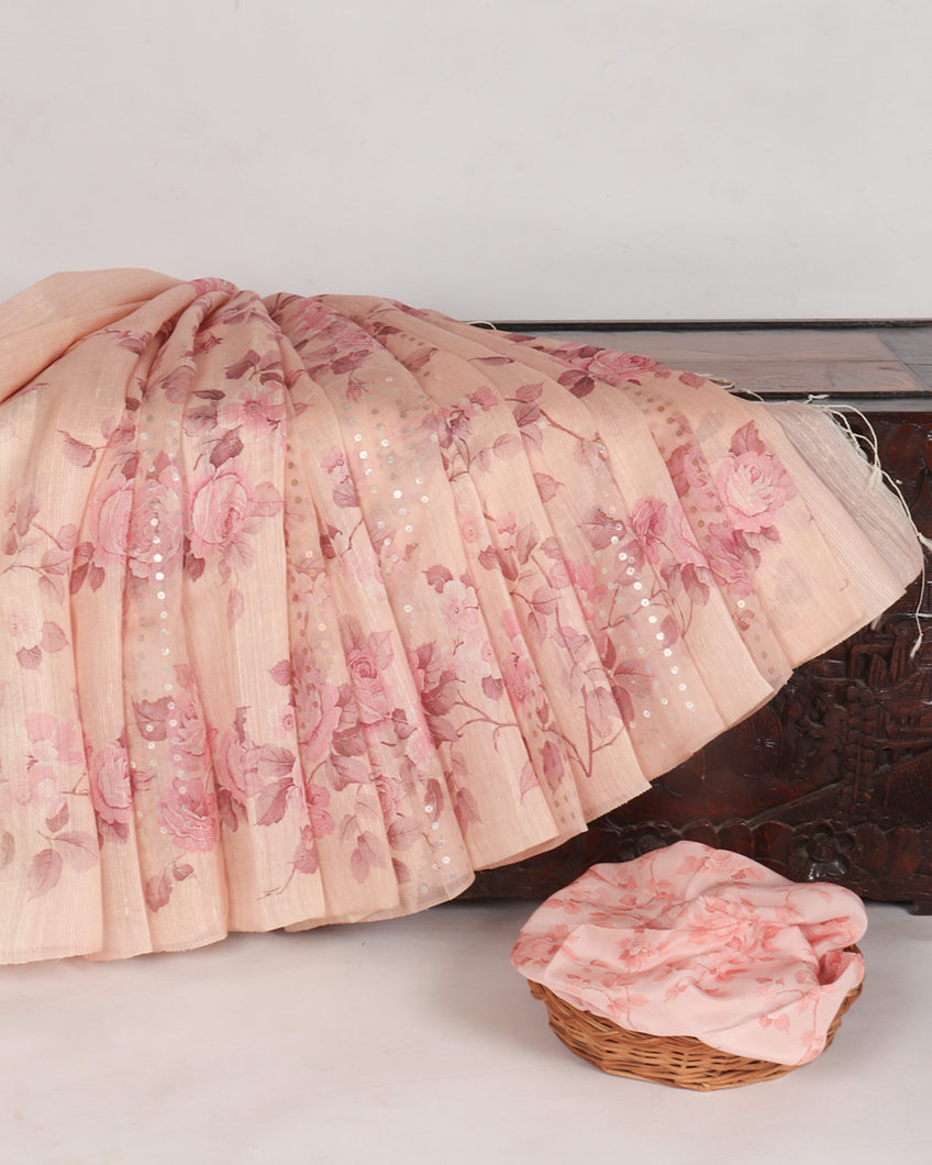 Light Peach Handwoven Tussar Saree T3896962