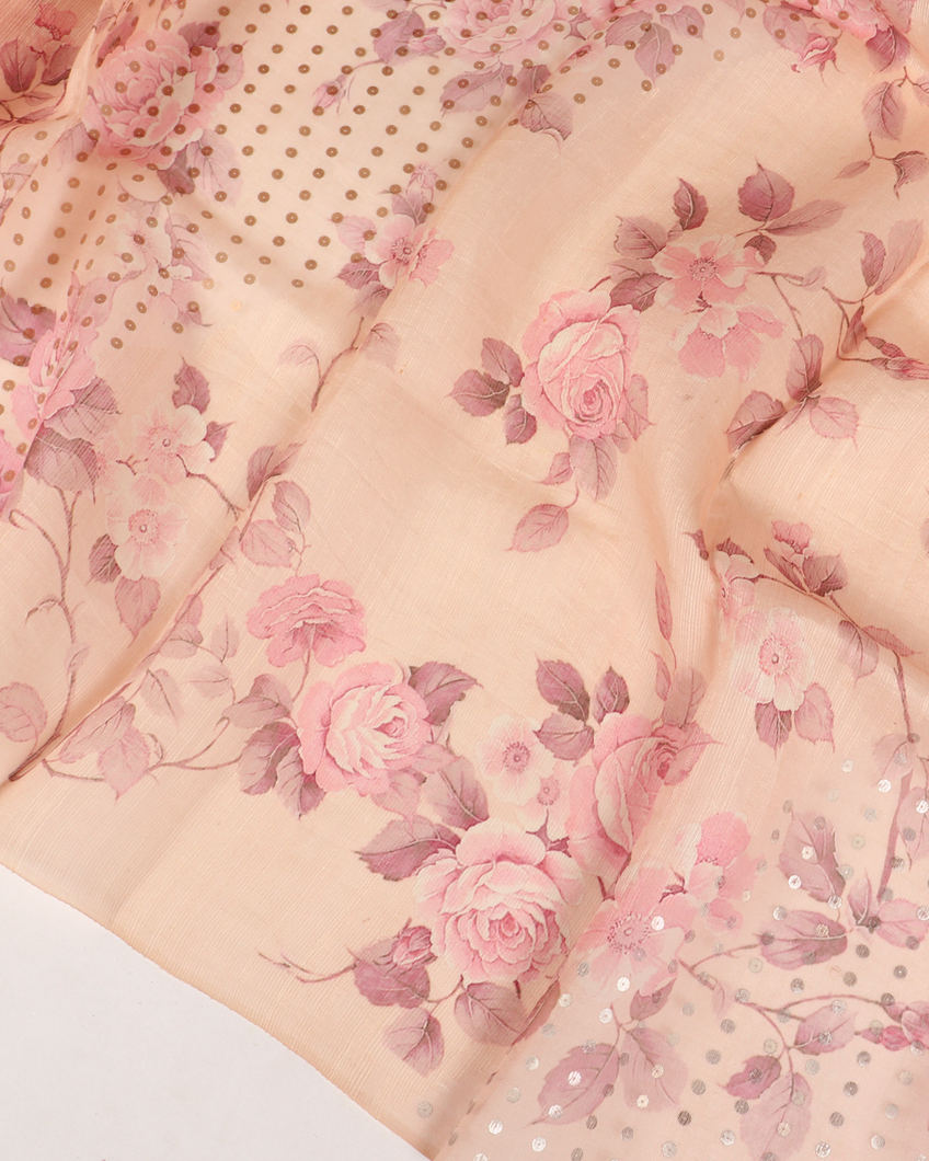 Light Peach Handwoven Tussar Saree T3896964