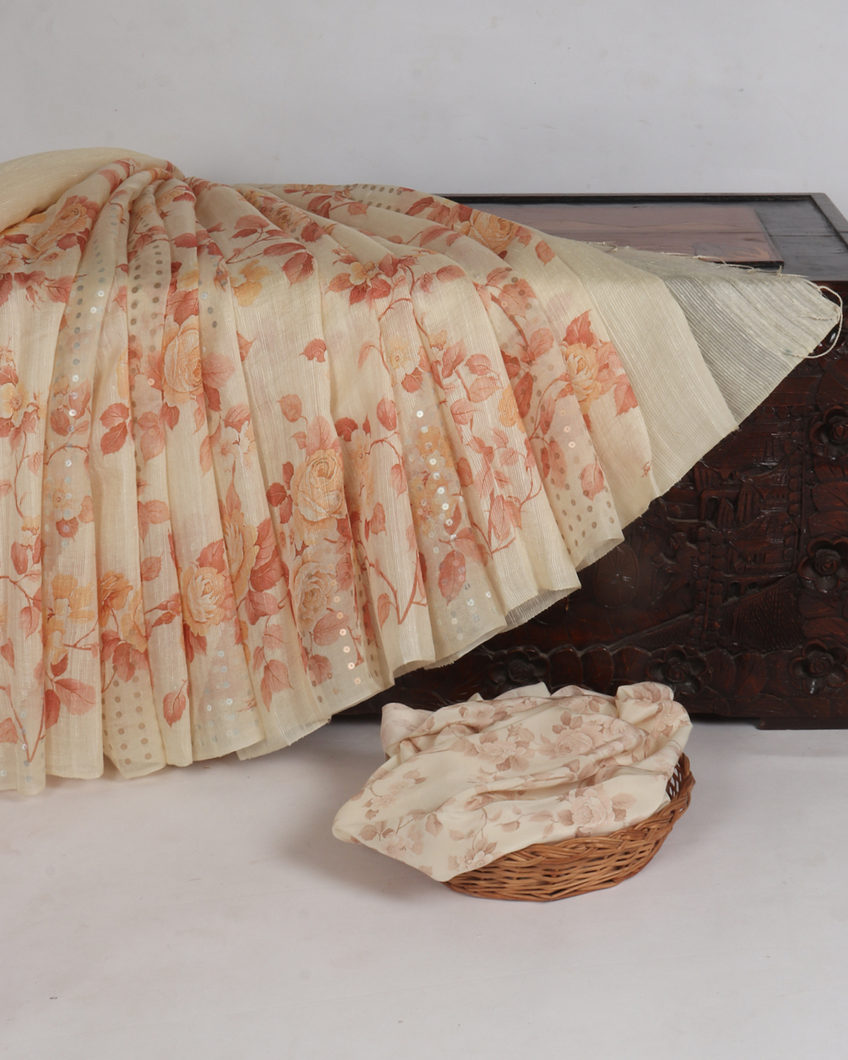 Cream Handwoven Tussar Saree T3896942