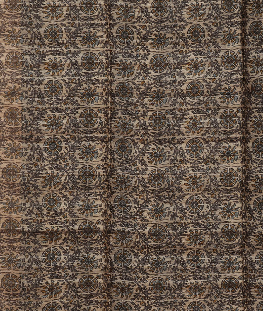 Blue And Beige Tussar Printed Saree T3945213
