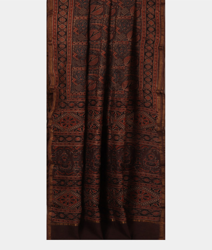 Brown Ajrakh Cotton Saree T3920302