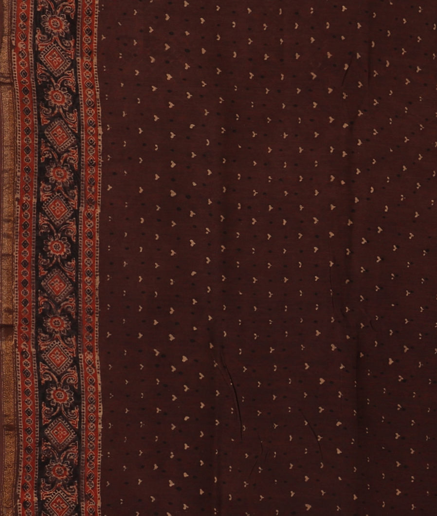 Brown Ajrakh Cotton Saree T3920303