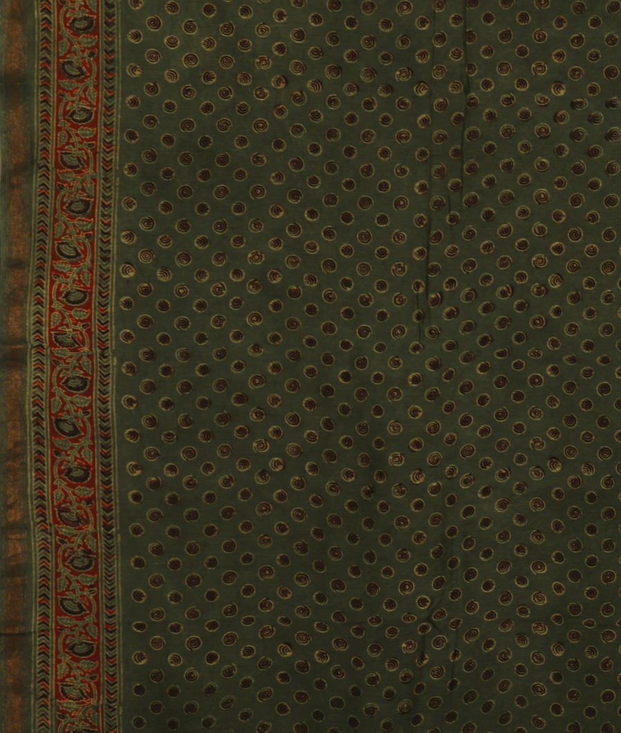 Green Ajrakh Cotton Saree T3920243