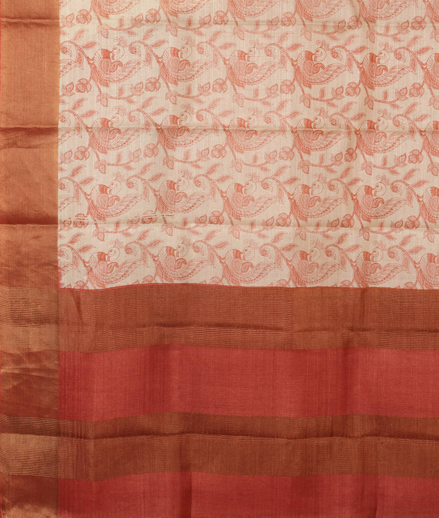 Off-White Tussar Printed Saree T3889714