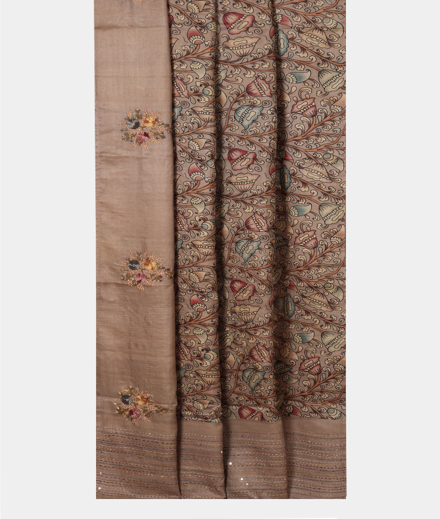 Grey Tussar Printed Saree T3916412