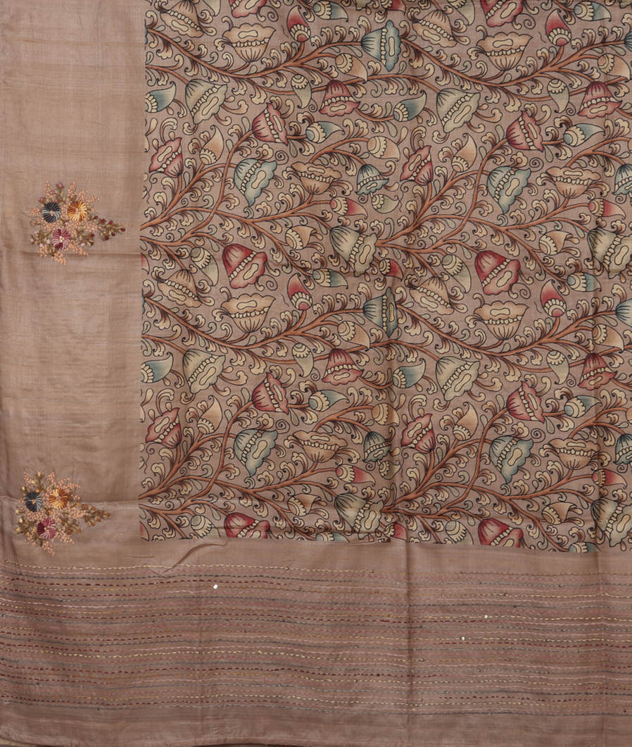 Grey Tussar Printed Saree T3916414