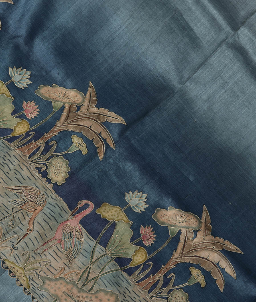 Blue And Grey Tussar Printed Saree T381077-image
