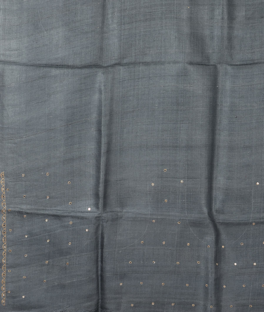 Blue And Grey Tussar Printed Saree T3810773