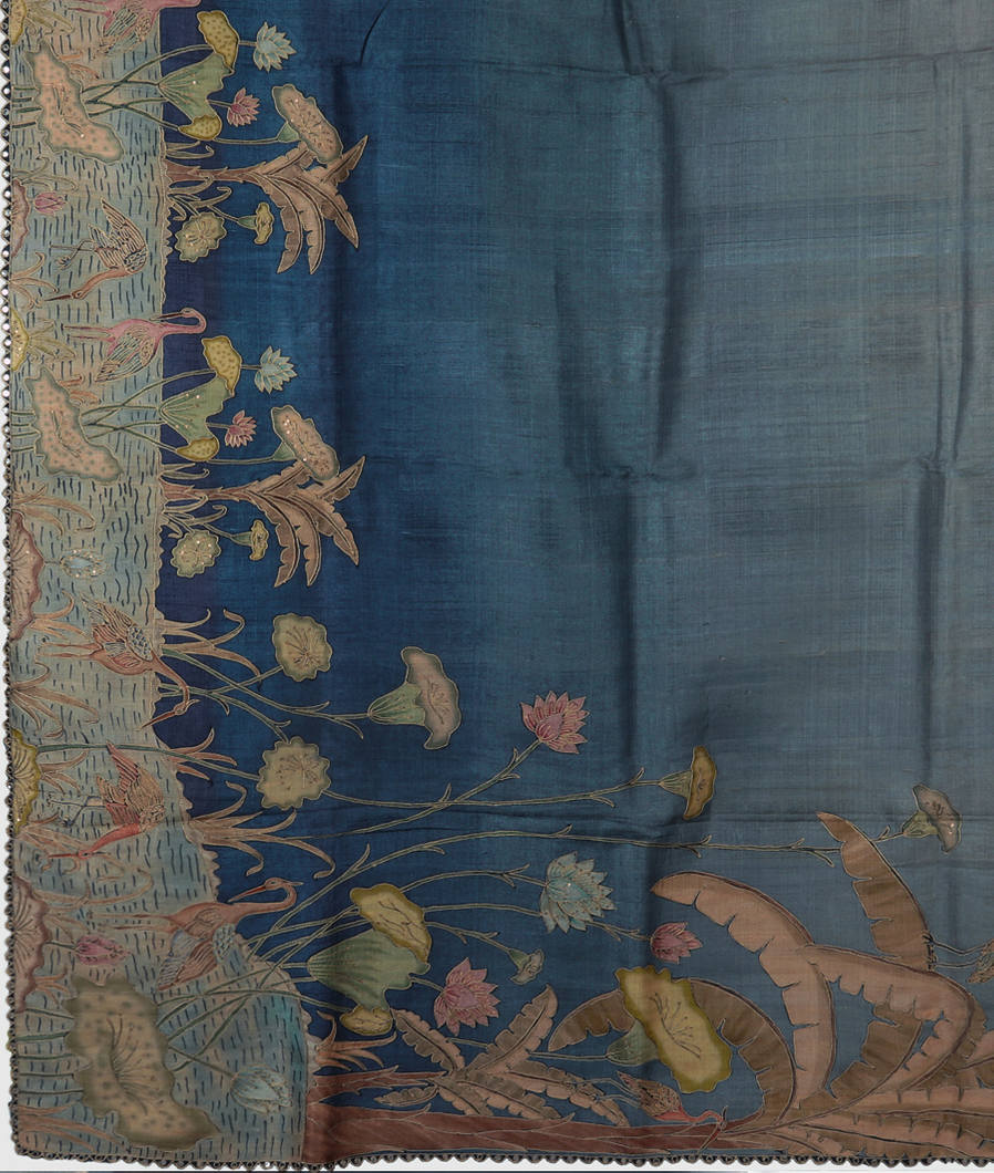 Blue And Grey Tussar Printed Saree T3810774