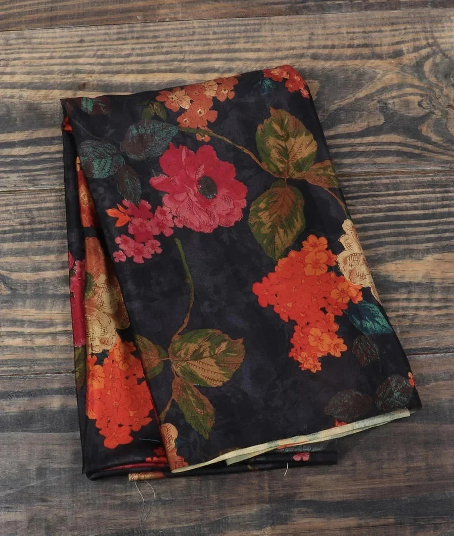 Black Hand Printed Kanjivaram Silk Blouse T387289-image