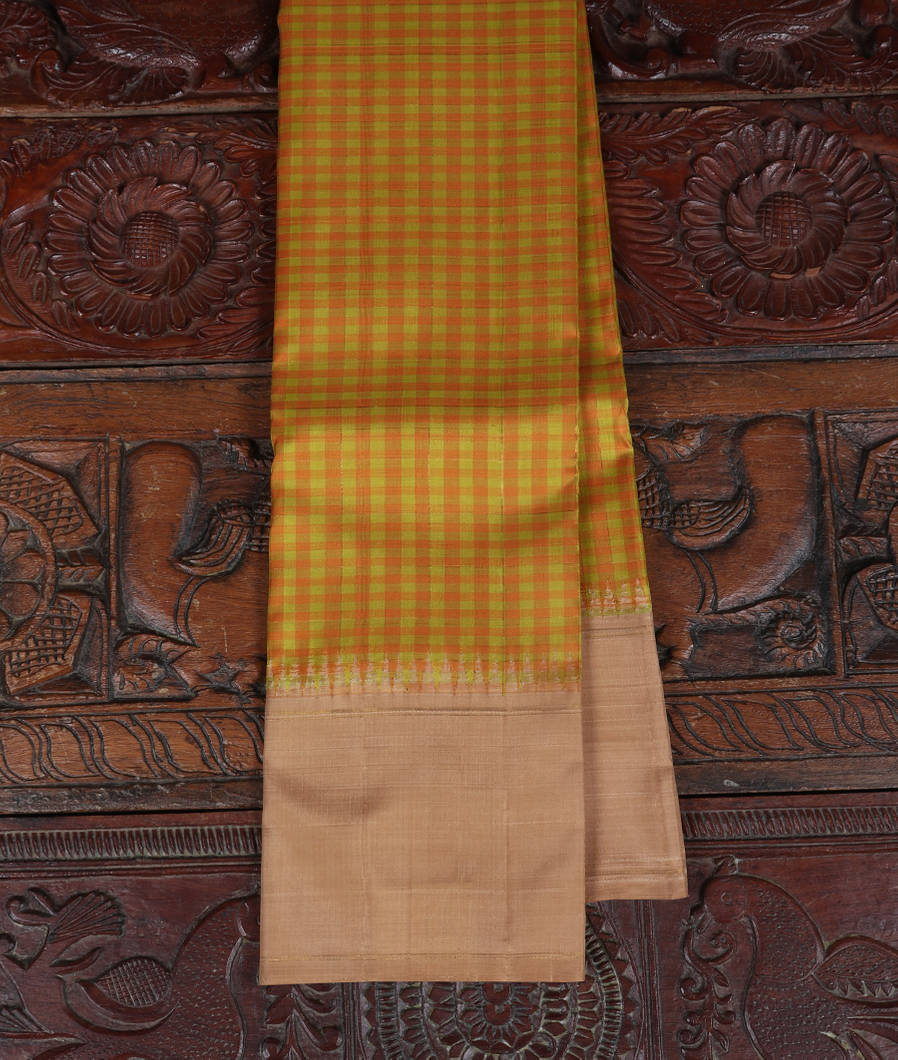 Green And Orange Handwoven Kanjivaram Silk Saree T374771-image