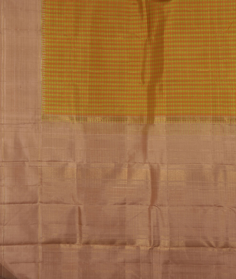Green And Orange Handwoven Kanjivaram Silk Saree T3747714