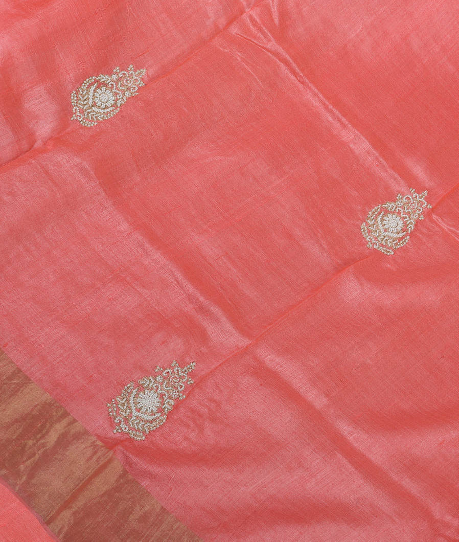 Pink Tussar Embroidery Saree T382373-image