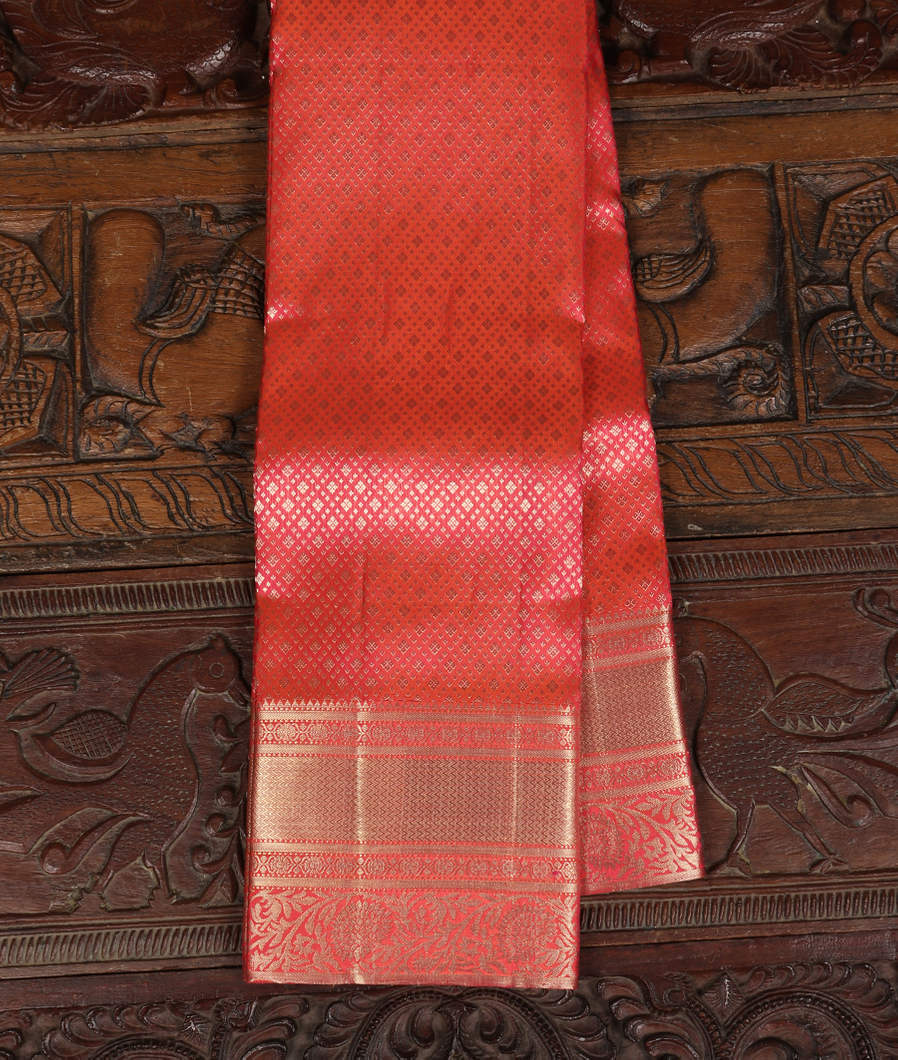 Orangish Pink Handwoven Kanjivaram Silk Saree T373341-image