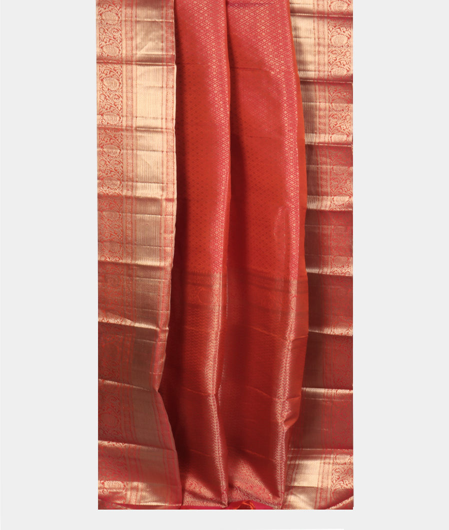 Orangish Pink Handwoven Kanjivaram Silk Saree T3733412