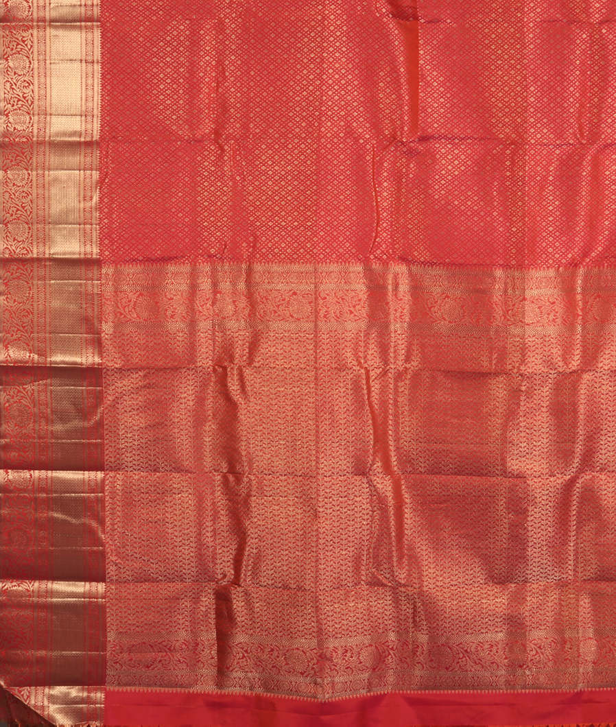 Orangish Pink Handwoven Kanjivaram Silk Saree T3733414