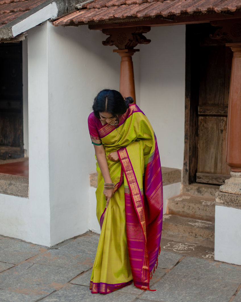 Yellowish Green Kanjivaram Silk Saree T3715963