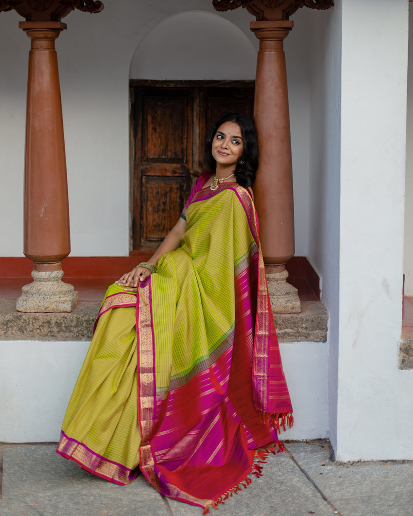 Yellowish Green Kanjivaram Silk Saree T3715964